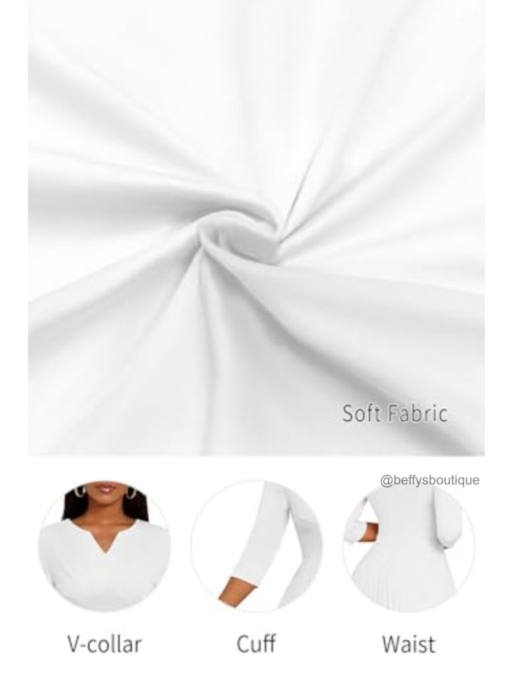 Midi Dress, 3/4 Sleeve A-Line Pleated V-Neck Cocktail Wedding Guest Dress - Picture 5 of 6